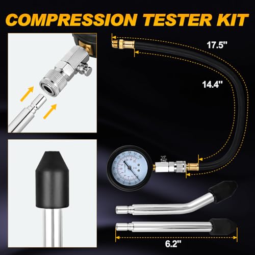 Nilight Compression Tester Kit, 8PCS Petrol Gas Engine Cylinder Pressure Gauge 0-300 PSI Automotive Tool for Cars Trucks Motorcycles - color: 8pcs