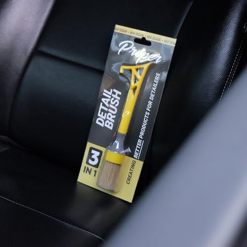 Boars Hair Detailing Brush, 3 in 1 Patent Pending in House Design from Proper. Detail Automotive Interior or Exterior, get Professional Results with Proper Detail Brushes Car Detailing - color: Yellow - Boars Hoar