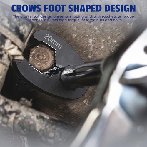 Lichamp 3/8" Drive Crows Foot Wrench Set, 24-Piece Flare Nut Crowfoot Wrench Set with Adapter & 2 Extension Bars