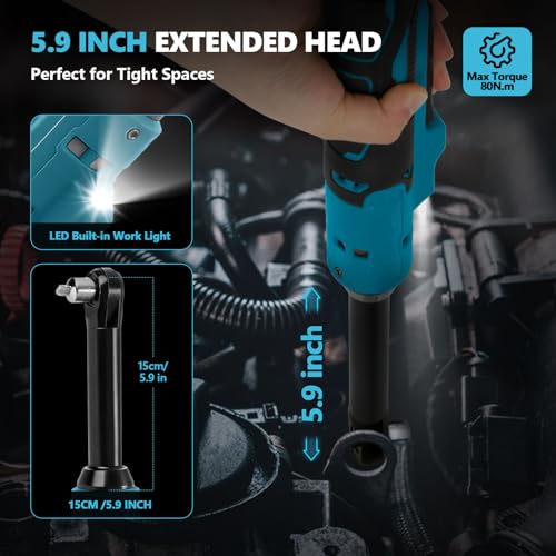 2026 Upgraded Brushless 3/8" Cordless Ratchet Wrench Compatible with Ma-kita 18V Batteries (No Battery), 60 ft-lbs Max Torque, Variable Speed, LED Light for Auto, Home & Workshop