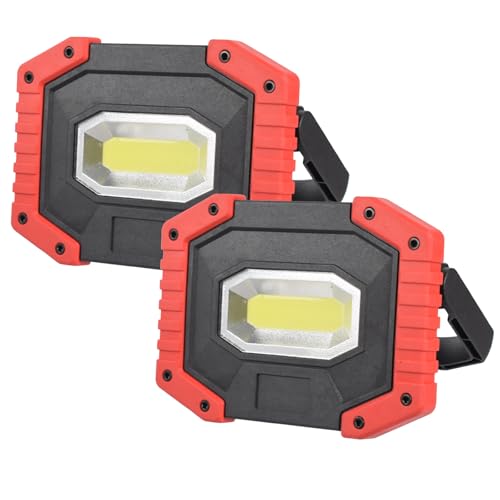 OTYTY LED Work Light 2-Pack, 30W 1500LM Portable Rechargeable Flood Lights with Magnetic Base, 4200mAh Battery for Outdoor, Camping, Hiking, Emergency, Car Repairing, Job Site Lighting (W841Red) - color: W841-R