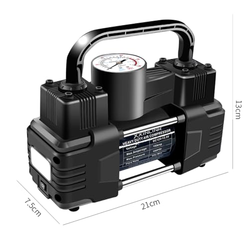 Rapid Inflation Heavy-Duty Portable Dual-Cylinder Tire Inflator with Pressure Gauge - 12V 150PSI Metal Air Compressor (LED Light), Adapters & Storage Bag Included, Fits Cars, RV Tires - style: Manual