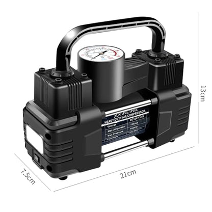 Rapid Inflation Heavy-Duty Portable Dual-Cylinder Tire Inflator with Pressure Gauge - 12V 150PSI Metal Air Compressor (LED Light), Adapters & Storage Bag Included, Fits Cars, RV Tires - style: Manual