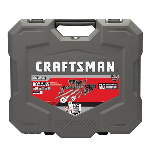 CRAFTSMAN OVERDRIVE 80-Piece Gunmetal Chrome Mechanics Tool Set, Standard SAE/Metric Socket Set, with Hard Case (CMMT99080L)
