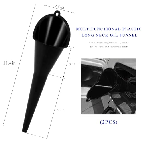2PCS Oil Funnel, Flexible Multi-Function Automotive Oil Funnel, Spill-Proof Plastic Long Neck Engine Funnels Set for Gas Lubricants Water Diesel Fuel Kerosene, Car Accessories (Black) - color: Black, 2 PCS