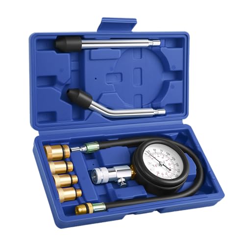Engine Compression Tester Kit 8PCS, 0-300 PSI Cylinder Pressure Test Tool for Gasoline Engines on Cars, Motorcycles, ATVs & Small Engines with Dual Scale Gauge and Adapters (Blue-8PC)