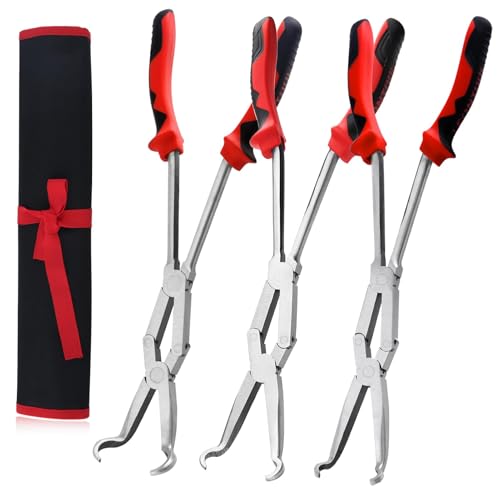 3PCS Extra Long Nose Hose Grip Pliers Set 13" Spark Plug Remeover Pliers Long Reach XL Pivot Ring Nose Plier Double Joint Ring Nose Plier with Serrated Jaw for Hard to Reach Narrow Spaces - style: 3PCS Ring Nose