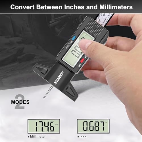 GODESON Digital Tyre Tread Depth Gauge UK,0-25.4 Mm Inch Tyre Guage Digital with Large LCD Display and Tire Tread Depth Measuring Tool for Cars,Trucks,Moto