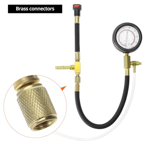 QWORK Universal Fuel Pressure Test Kit, Dual Scale Gauge (0-7 bar/0-100 psi) with Multiple Adapter Sizes, Brass Connectors