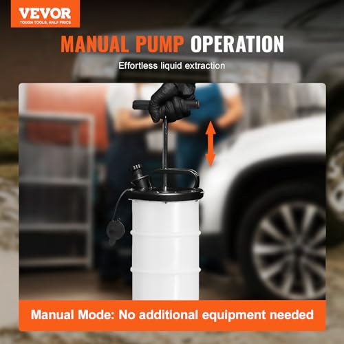 VEVOR 6.5L Manual Fluid Extractor Pump, Oil Changer Vacuum Fluid Extractor, Oil Extractor Change Pump for Automotive, Oil Change & Fluid Change Tool with Dipstick and Suction Hose (6.5L) - style: 6.5L Manual