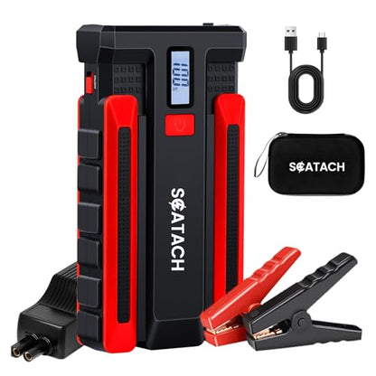 Scatach 6000A Car Battery Jump Starter,12V Car Jumper Starter Battery Pack Portable (up to 10.0L Gasoline and 8.0L Diesel Engine), Jump Box with LED Display, Flashlight and Jumper Cables