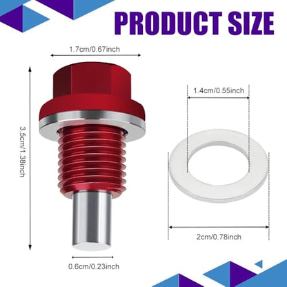 M14×1.5 Magnetic Oil Drain Plug, Transmission Oil Plug, Oil Pan Sump Drain Nut Bolt Screw Repair Kit, Car Magnetic Oil Drain Plug Removal Tool for Honda, Mazda, Suzuki, Jeep, Odyssey - color: Red