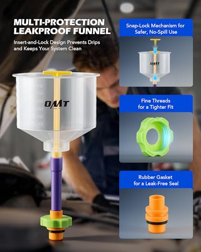 OMT 17 Piece No Spill Coolant Funnel Kit, Leakproof Coolant Bleeder Kit | Radiator Funnel Set for Easy Coolant Refilling with Adapters & Caps, Compatible with GM Ford, Universal Vehicles(No liquid)