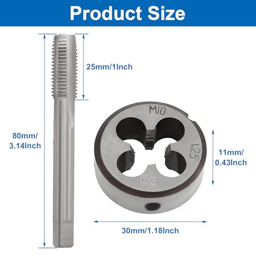 Waziaqoc M10 x 1.25mm Tap and Die Set | Metric, High-Speed Steel, Thread Tap and Die, Various Metals, Right Hand - size: M10 x 1.25mm