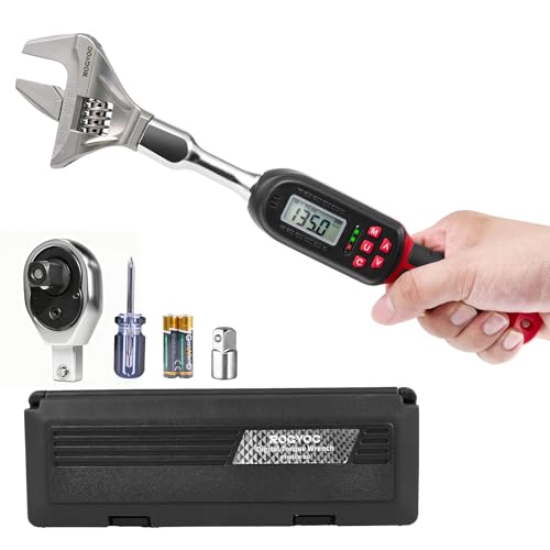 Adjustable Digital Torque Wrench 5-100 ft.lb/6.8-135 N.m, Interchangeable Electronic Torque Wrench with 42 mm Open End and 1/2 inch Ratchet, 2% Accuracy, LED Buzzer Alert, for HVAC - color: Red