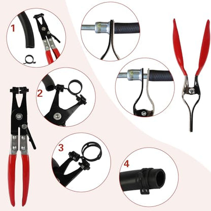 Spring Hose Clamp and Removal Pliers Set – 42 Pieces (24–46mm, 10 Large Fuel Line Clamp Sizes)