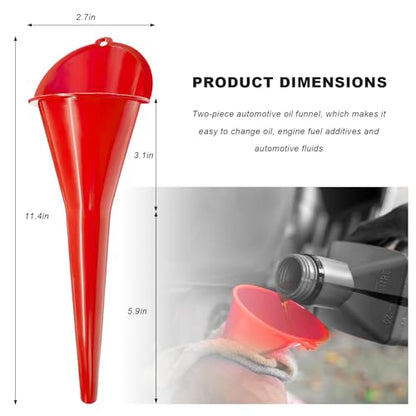 Sun Walker 2PCS Oil Funnel, Multi-Purpose Plastic Engine Oil Funnels with Long Neck, Automotive Spill Saver Funnel for Filling Fuel Diesel Lubricant Coolant & Other Liquids (Red) - color: Red