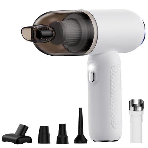 Handheld Car Vacuum Cleaner Cordless, 21000PA High Power Car Vacuum Cleaner & Air Duster/Blower, Portable Vacuum with Magnetic Dust Collection Bin, LED Light, 2 Gear Hand Held Vacuum for PC(White) - color: White