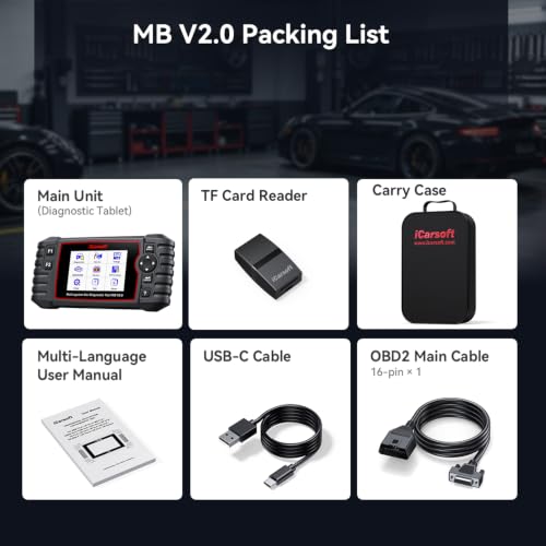 iCarsoft MB V2.0 Full System Diagnostic Scan Tool for Most Mercedes Benz from 1996-Present OBD2 Scanner 9 Reset AutoVIN Free Update Car Code Reader with Battery Test CAN FD 15 Languages Plug-and-Play - style: 2025 MB V2.0 with 8 Resets