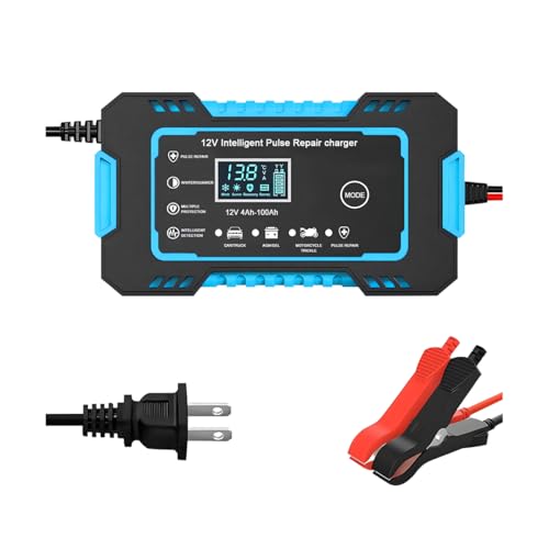 Car Battery Charger, 12V 6A Smart Fully Trickle Vehicle Battery Charger & Desulfator with Temperature Compensation, Portable Automotive Power Maintainer, Universal Fit (Blue) - color: Blue