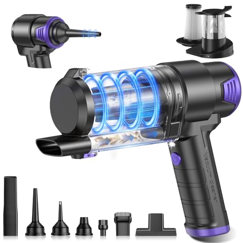 KMM Handheld Car Vacuum Cleaner, 16000PA Air Duster & Vacuum Cleaner, 120W High Power Hand Held Vacuum Cordless, Portable Vacuum Rechargeable with Multi-Nozzles & LED Light for Car, Home, Pet, Office - color: Purple & Black