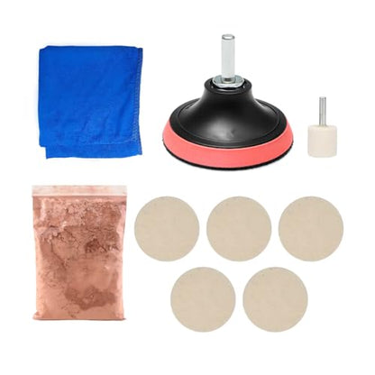 Car Glass Polishing Kit, 9PCS Multifunctional Windscreen Glass Deep Scratch Remover Polish Pad with 100g Polish Powder, Auto Windshield Polishing Kit, Universal for Vehicles - size: 9PCS