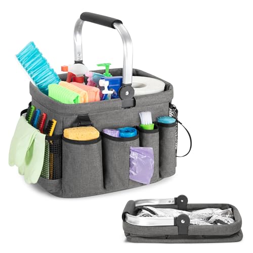 PGmoon Cleaning Caddy Organizer with Handle,Grey | Cleaning Tote Bag with Multiple Pockets for Cleaning Supplies, Products Storage, Housekeepers, Kitchen Cleaning Supplies - color: Grey