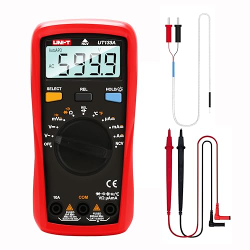 UNI-T Digital Multimeter Tester UT133A, AC DC Voltage Current Dmm Multimeter 6000 Counts Auto Ranging NCV Measures Volt Amp Ohm Capacitance Frequency Temperature, Continuity Diode Test, Palm Size - size: UT133A