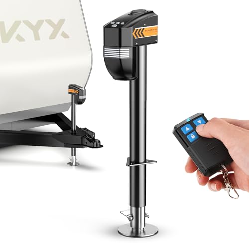 KYX Electric Trailer Jack 5000lb with Remote, with Crank Handle & Cover | KYX Electric Trailer Jack 5000lb with Remote, 9.84“-33.85“ Lift with Jack Cover for RVs & Travel Trailers, Black - size: 5000lb
