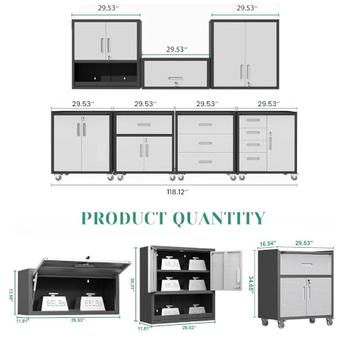Metal Tool Cabinet,Garage Storage Cabinet System,Wall Cabinet & Locking Rolling Tool Cabinet with Doors and Adjustable Shelves,Steel Tool Cabinets for Home - color: Black/Grey