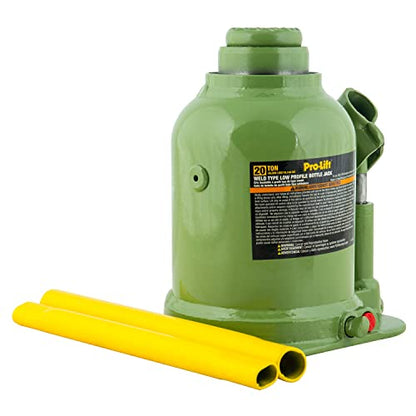 Pro-Lift Welded Bottle Jack 20 Ton - Low Profile (40,000 Lbs) Capacity Hydraulic Lifting with Side Pump Two-Piece Handle