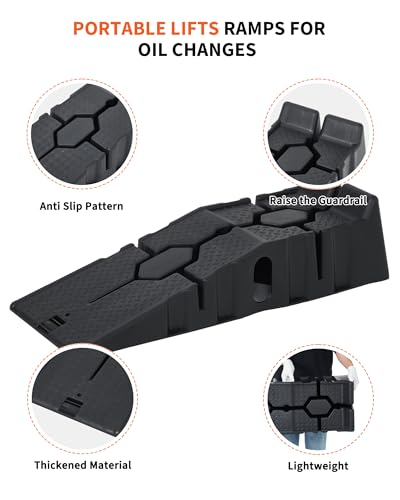 Low Profile Plastic Car Ramps 2 Pack, 5 Ton 12000 LB Heavy Duty Auto Service Ramps, 6.7" Lift Height Portable Vehicle Lifting Ramps, Ideal for Home Garage Oil Change Car Maintenance Repair