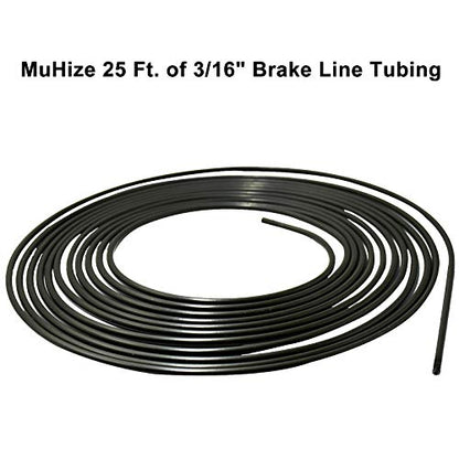 MuHize Brake Line Tubing Kit 3/16 inch 25 Feet with 16 Flare Fittings - Rust-Proof PVF Coated Steel Roll Flexible Tubing for Cars, Trucks, SUV - Compatible with Ford, GM, Honda, Toyota Vehicles - color: Black
