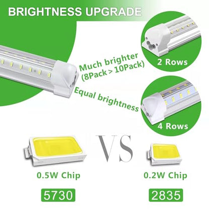 Skymoatled 8Pack 4FT LED Shop Light Garage Lights,50W 6000K 7500LM White Light,Hanging/Surface Mount,T8 4FT Tube Lamp for Warehouse Workshop Basement,Linkable LED Shop Lights,Plug and Play - size: 4FT-8Pack-6000K