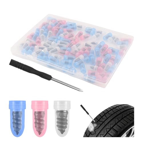 100PCS Car Screw in Tire Plug Kit with Screwdriver,3 Sizes of Car Screw Tire Plugs as Tires Repair Kit for Repair Work,Self-Service Tubeless Tires Repairs Screws Kits