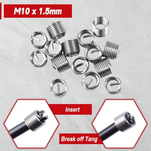 30 Piece M10 x 1.5mm Thread Repair Kit with HSS Drill Bit, M10 Metric Thread Repair Insert Kit, Portable Rethreading Tool Kits, Compatible Hand Tool Set for Auto Damaged Threads Repairing - size: M10 x 1.5mm