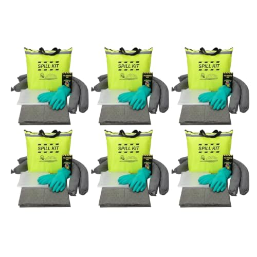 AABACO Universal Spill Kit, 5 Gallon, Spill Kits for Trucks, 6 Pack | 6-kit case; each absorbs 5 gallons; yellow duffel bags; socks, pads, powder & gloves; fleet supply - size: 6 Kits