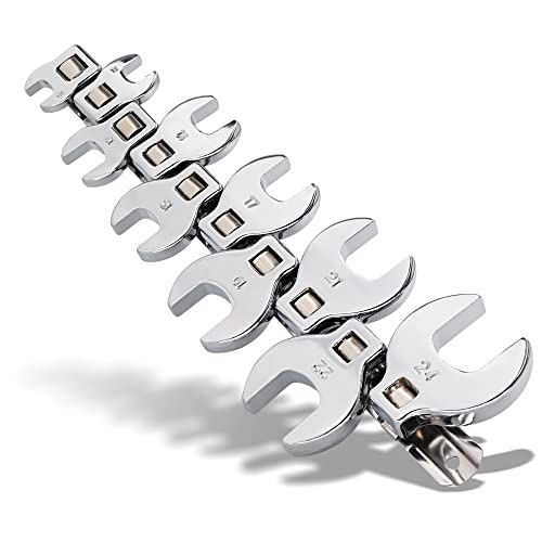 Crows Foot Wrench Set (Metric) Easily Access Hard-To-Reach Areas, Ideal for Tight Spaces, Great for Automotive Repair Work - Includes Sizes: From 10MM to 24MM - 10-Piece Kit With Clip-on Organizer - style: Metric (mm)