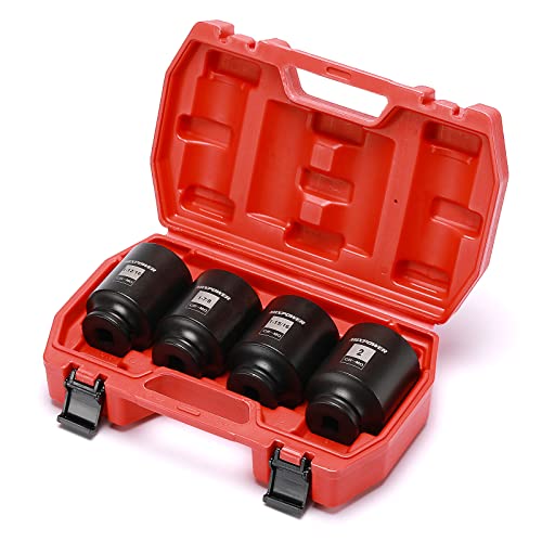 MIXPOWER 1/2-Inch Drive Deep Impact Socket Set, Inch, Cr-Mo, 6 Point, 1-13/16",1-7/8", 1-15/16", 2", 4-Pieces 1/2" Dr. Spindle Axle Nut Impact Socket Set, Impact Grade - size: Deep