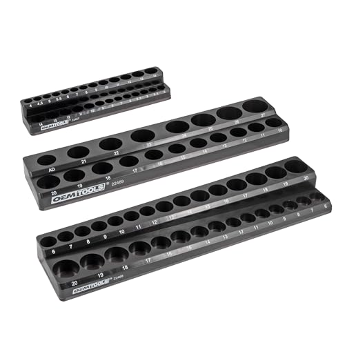 OEMTOOLS 22487 3 Piece Metric Magnetic Socket Organizers for Toolboxes, Socket Holder, Black Tool Box Organizer - style: 3Pc Black