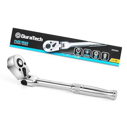 DURATECH 1/4" Drive Flex-Head Ratchet | 72-Tooth Ratchet Wrench, Quick-release, Reversible Switch, Full-Polished Chrome Plating, Alloy Steel - size: 1/4" Drive