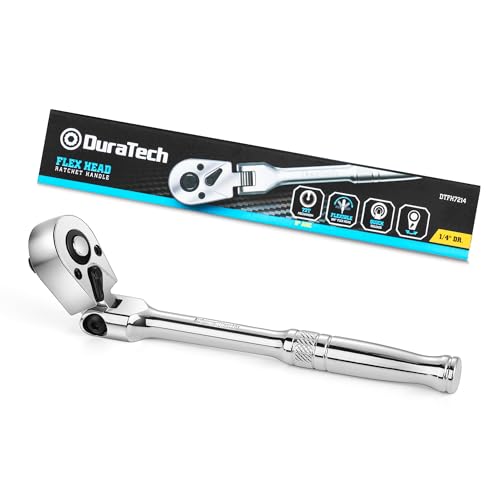 DURATECH 1/4" Drive Flex-Head Ratchet | 72-Tooth Ratchet Wrench, Quick-release, Reversible Switch, Full-Polished Chrome Plating, Alloy Steel - size: 1/4" Drive