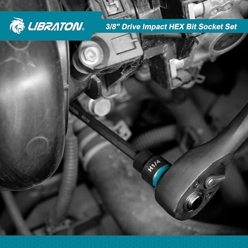 LIBRATON 3/8" Drive Long Impact Hex Bit Socket Set, Allen Bit Sockets, S2 Steel Hex Head Sockets, 20PCS Allen Wrench Socket, SAE&Metric Allen Bit Socket Set, 6" Long Allen Key Socket, Blow Molded Box