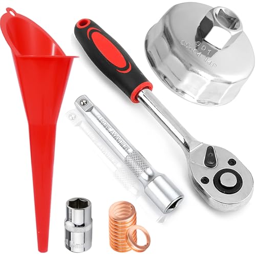64.5MM Oil Filter Wrench Tool Kit for Nissan Altima Rogue Sentra Frontier Maxima Murano Versa Quest 370Z Juke Cube Kicks NV, Wrench + Socket + Gasket + Funnel