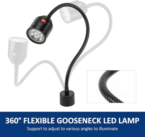 Magnetic Work Light, LED Machine Light with Flexible Gooseneck and Magnetic Base, Shop Tool Lamp for Lathe, Work Bench, Sewing Machine, Grill, Industrial Lighting Black