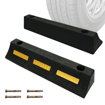2 Pcs 3" H Parking Stopper for Garage Parking Aid Heavy Duty Rubber Wheel Stops Durable High-Visibility Tire Blocks Parking Aid Gadgets Tire Stops for Cars Trucks RVs with Bolt Installation - size: 3"H 2pcs