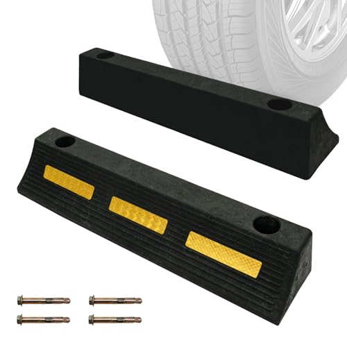 2 Pcs 3" H Parking Stopper for Garage Parking Aid Heavy Duty Rubber Wheel Stops Durable High-Visibility Tire Blocks Parking Aid Gadgets Tire Stops for Cars Trucks RVs with Bolt Installation - size: 3"H 2pcs