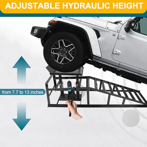 2 Pcs Black Hydraulic Car Ramps 5 Ton (11,000 LBS) Heavy Duty Steel Car Lift Ramps with Hydraulic Jack for Oil Changes & Truck Repair, Truck Trailer Garage Vehicle Ramps - color: Black
