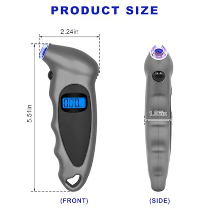 Digital Tire Pressure Gauge, 150PSI 4 Settings High Accuracy Tire Gauge with Backlit LCD and Non-Slip Grip, Easy to Read Air Pressure Gauge for Cars, Trucks and Bicycles (Gray) - color: Gray