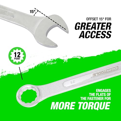 OEMTOOLS 22125 25mm Jumbo Combination Wrench, Chrome Plated, Raised Panel Design, Metric - size: 25mm